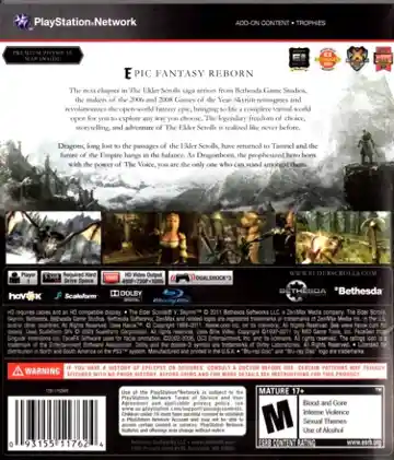 Elder Scrolls V, The - Skyrim (USA) (Dynamic Theme) box cover back